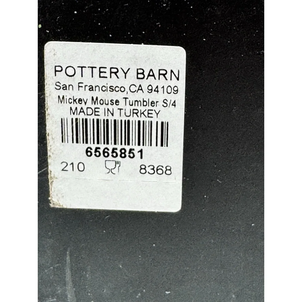 Pottery Barn Disney Mickey‎ Mouse Glass Tumblers Set of 4 Black White